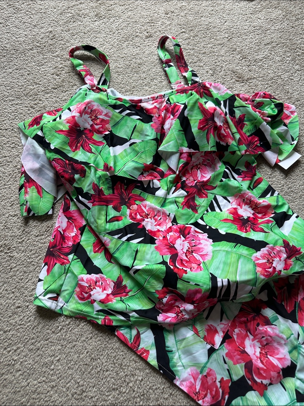 Plus size Floral Green and Pink two-Piece Swimsuit